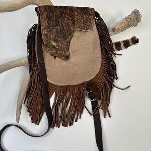 FPP New Handmade Leather Fringe Crossbody Bag Boho Stone Accent Purse